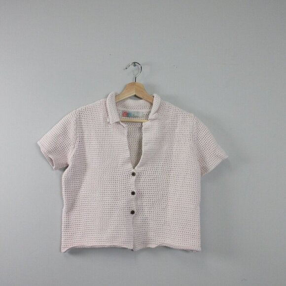 Free People FP Beach Summer Breeze Women's Crochet Top M Pink Button Crop 386 - Picture 1 of 10